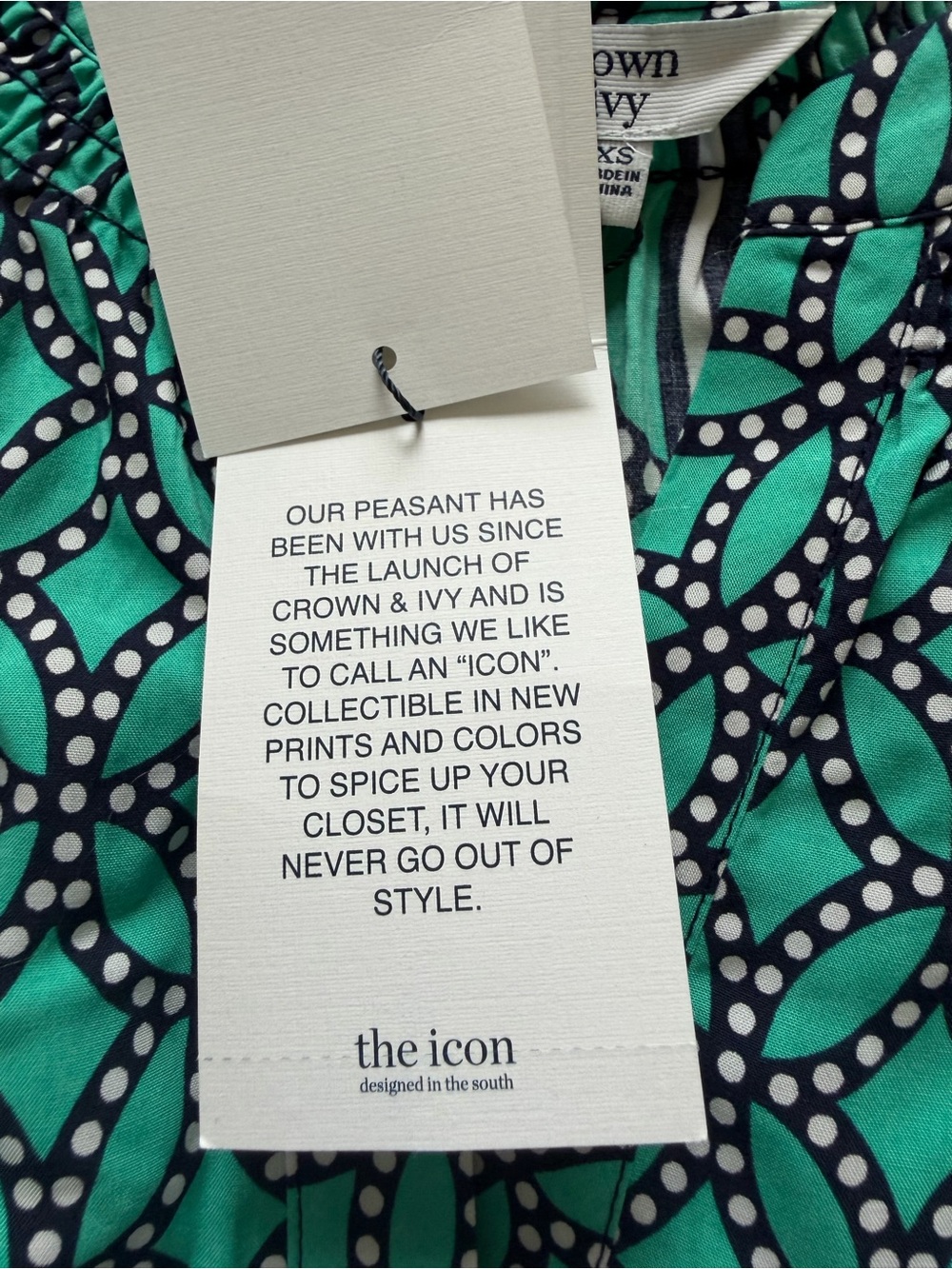 crown & ivy Core Peasant Teal Geometric Split-Front Blouse with Stripe Placket - Picture 6 of 8